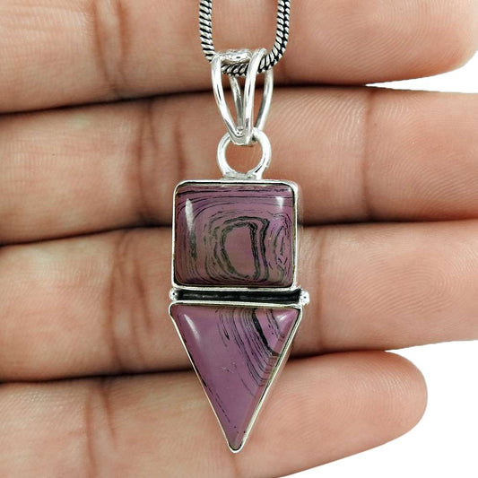 Natural Rainbow Calsilica Gemstone Pendant Tribal 925 Sterling Silver C13