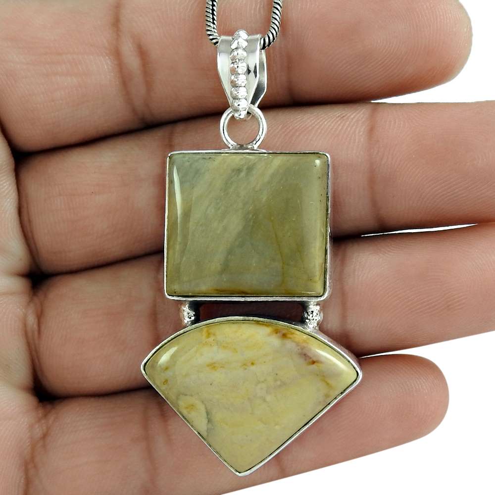 Halloween Gift 925 Silver Natural Jasper Gemstone Pendant Bohemian C14