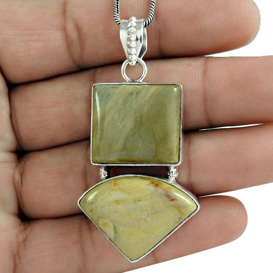 Halloween Gift 925 Silver Natural Jasper Gemstone Pendant Bohemian C14