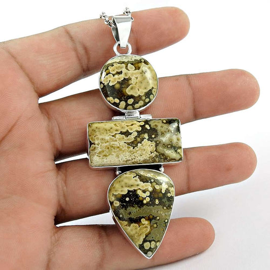 Natural Leopardskin Jasper Gemstone Pendant Ethnic 925 Silver For Women L18