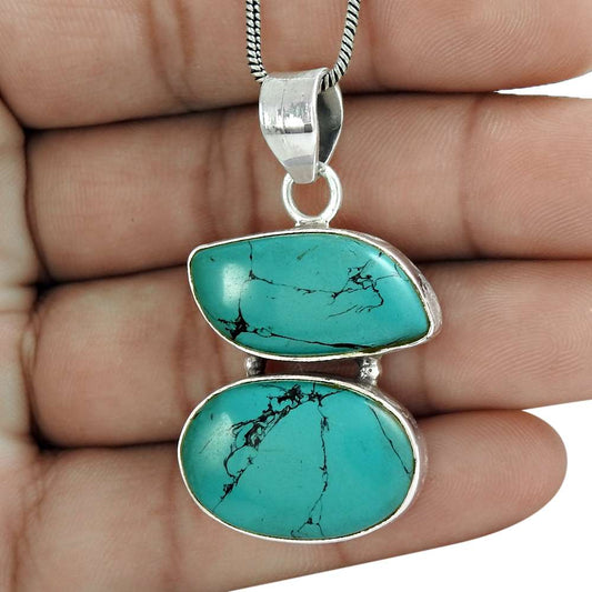 Natural Gemstone Pendant Boho Turquoise 925 Sterling Silver Indian Jewelry E6