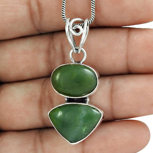 Gift For Her 925 Sterling Silver Natural Jasper Gemstone Pendant Vintage Y4