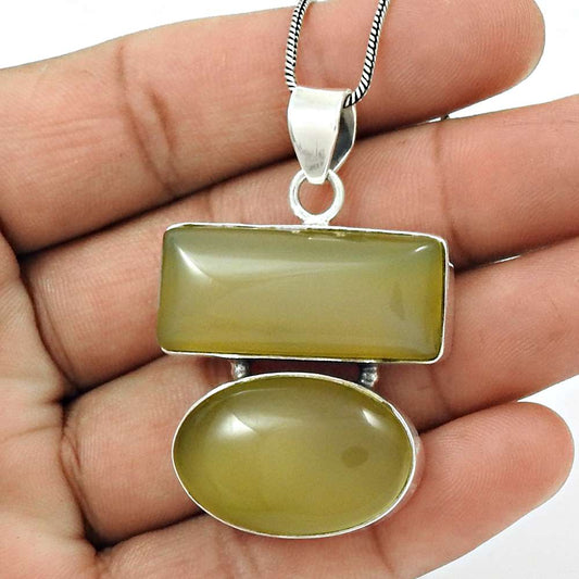 Wedding Gift For Her 925 Silver Natural Chalcedony Gemstone Pendant Boho D13