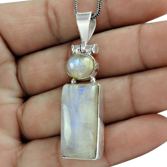 Halloween Gift 925 Silver Natural Rainbow Moonstone Gemstone Pendant T8
