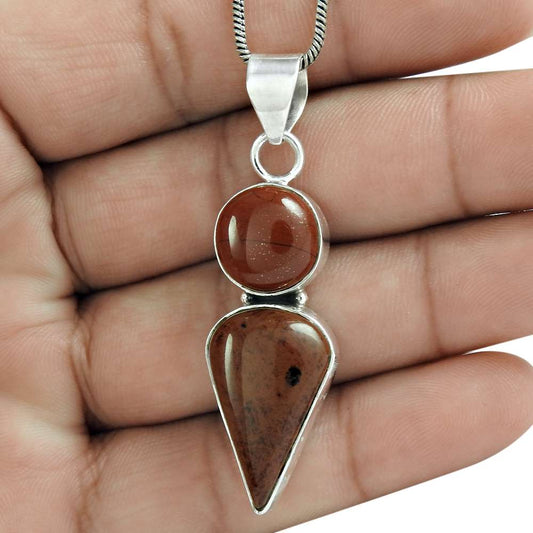 Wedding Gift For Her 925 Silver Natural Jasper Gemstone Pendant Tribal O8