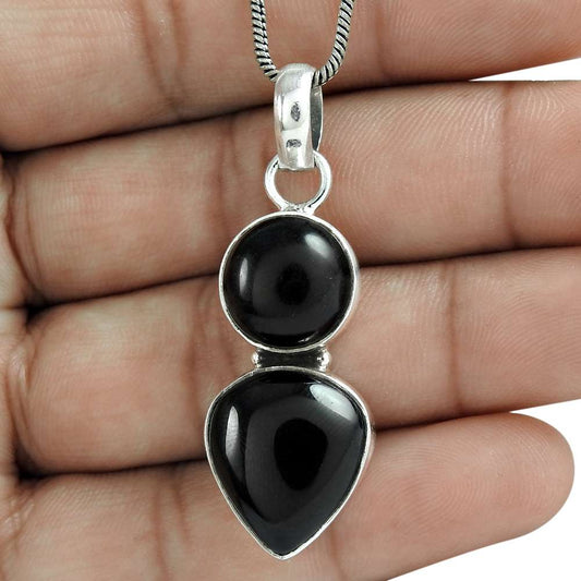 Halloween Gift Natural Onyx Gemstone Pendant 925 Sterling Silver V8