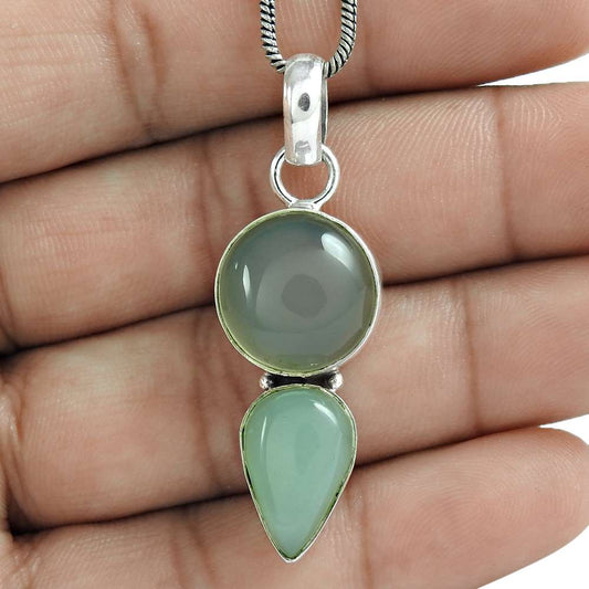 Halloween Gift Natural Chalcedony Gemstone Pendant 925 Silver W8