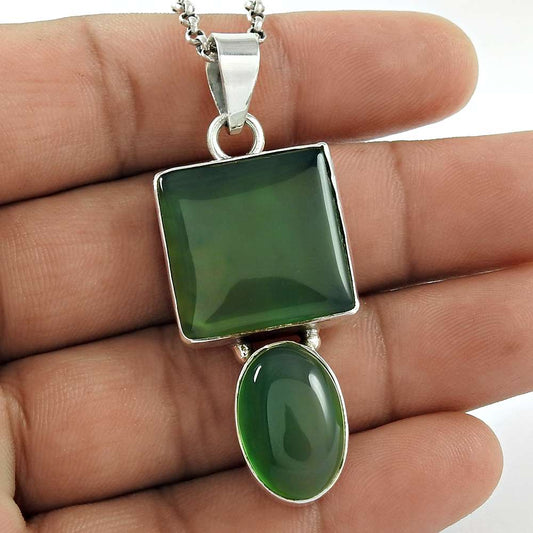 Natural Onyx Gemstone Pendant Bohemian 925 Sterling Silver Indian Jewelry I6
