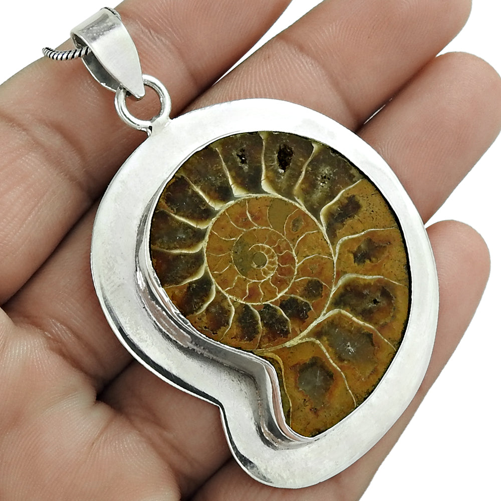 Christmas Gift Pendant Tribal 925 Sterling Silver Natural Ammonite Gemstone E3