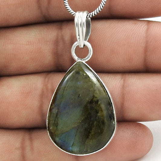 Christmas Gift 925 Sterling Silver Natural Labradorite Gemstone Pendant K4