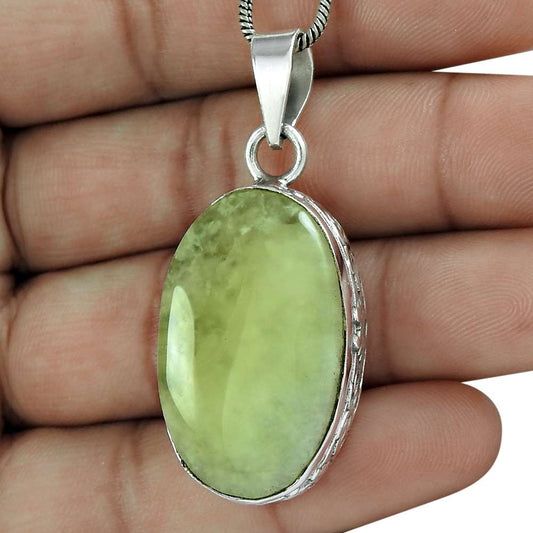 Halloween Gift 925 Sterling Silver Natural Prehnite Gemstone Pendant Z8