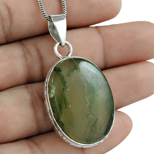 Halloween Gift Natural Scenic Agate Gemstone Pendant 925 Sterling Silver A9