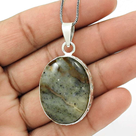 Natural Jasper Gemstone Jewelry 925 Sterling Silver Pendant Ethnic For Girls G8