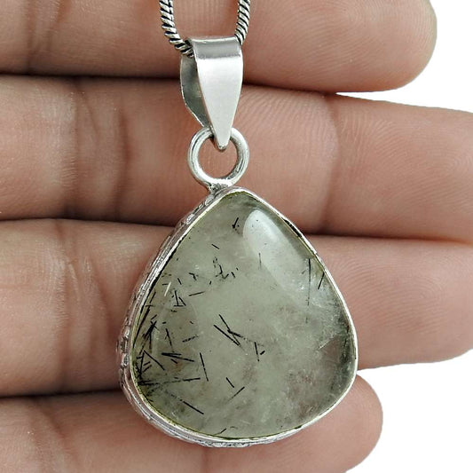 Wedding Gift For Her 925 Silver Natural Rutilated Quartz Pendant Vintage N25