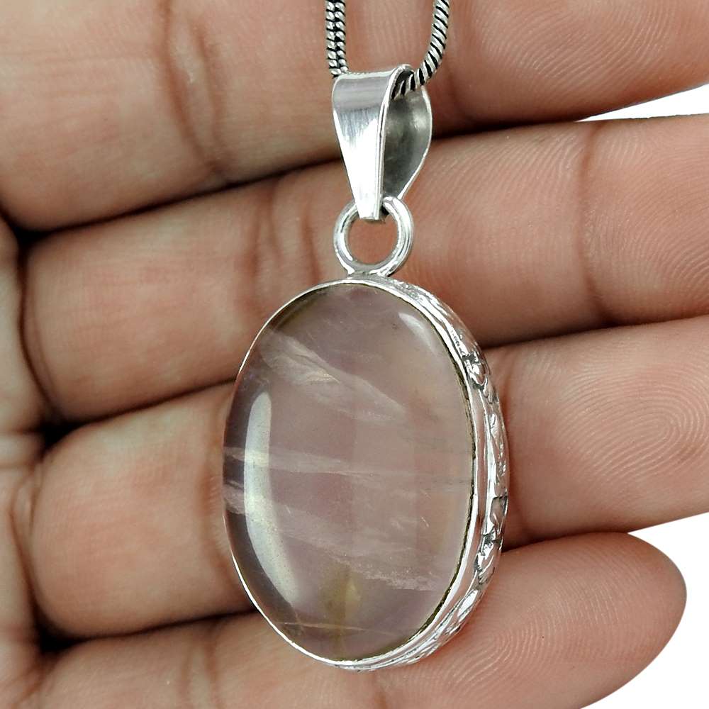 Halloween Gift 925 Sterling Silver Natural Rose Quartz Gemstone Pendant B9