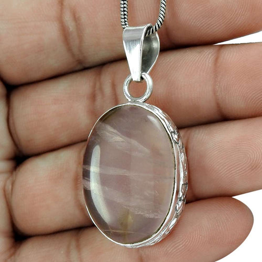 Halloween Gift 925 Sterling Silver Natural Rose Quartz Gemstone Pendant B9