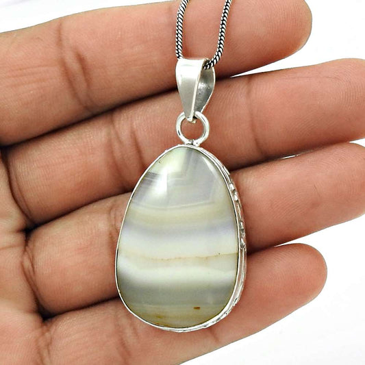 Gift For Women Pendant Tribal 925 Silver Natural Botswana Agate Gemstone F13