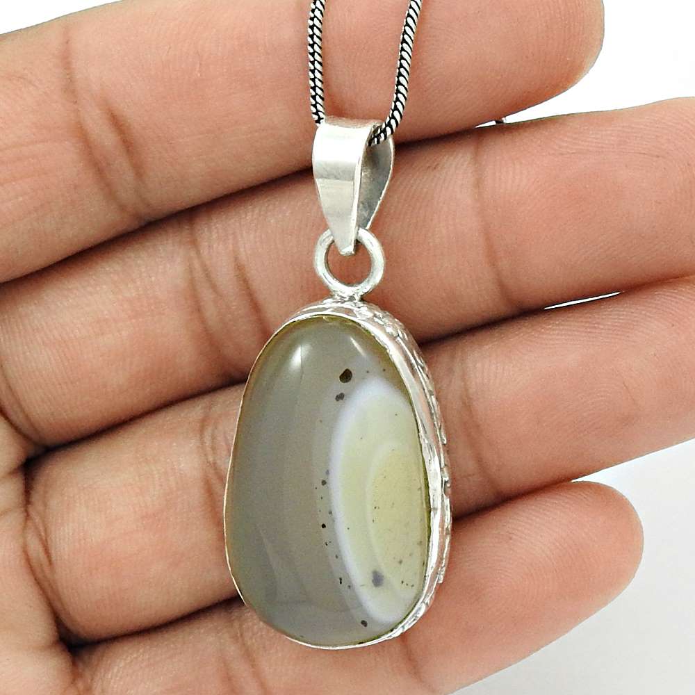 Wedding Gift For Her 925 Silver Natural Botswana Agate Gemstone Pendant Boho G13