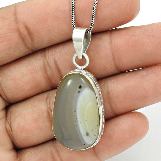 Wedding Gift For Her 925 Silver Natural Botswana Agate Gemstone Pendant Boho G13