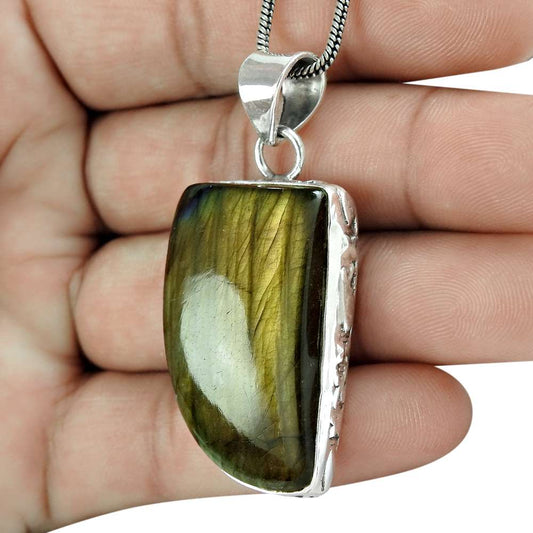 Halloween Gift Natural Labradorite Gemstone Pendant 925 Sterling Silver C9