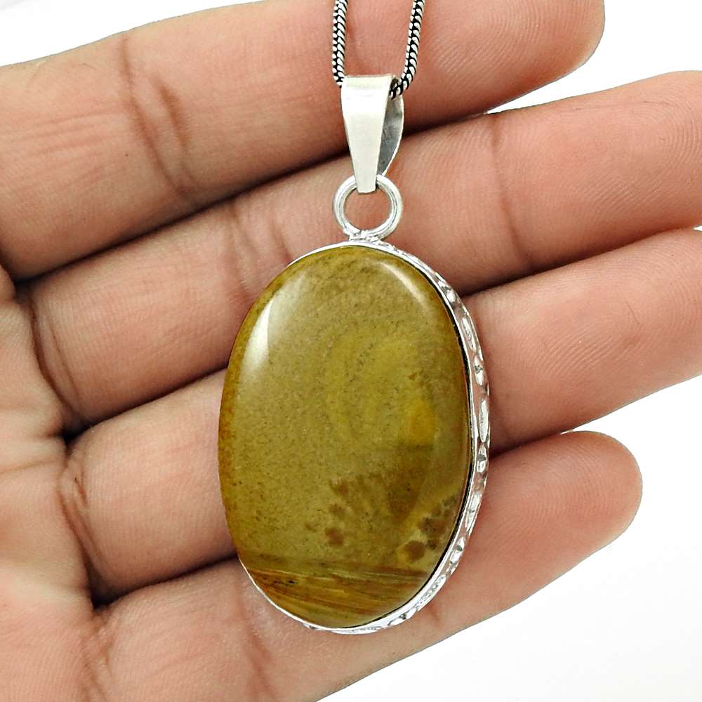 Natural Jasper Gemstone Pendant Bohemian 925 Sterling Silver For Women Q1