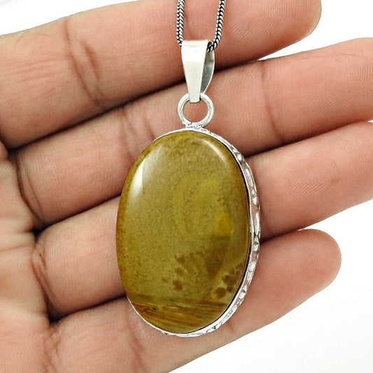 Natural Jasper Gemstone Pendant Bohemian 925 Sterling Silver For Women Q1