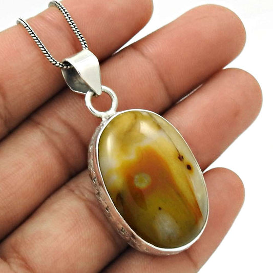Natural Jasper Gemstone Pendant Ethnic Multicolor 925 Sterling Silver Jewelry S5