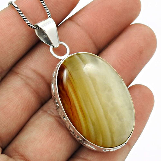 Natural Striped Onyx Gemstone 925 Sterling Silver Pendant Vintage For Girls T5