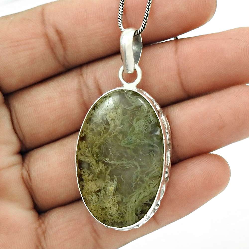 Gift For Women Pendant Bohemian 925 Silver Natural Scenic Agate Gemstone V5