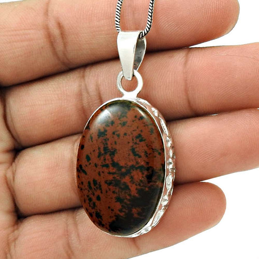 Natural Mahogany Obsidian Gemstone 925 Silver Pendant Stylish For Women W5