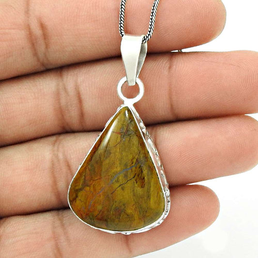 Natural Jasper Gemstone Pendant Ethnic 925 Sterling Silver Jewelry For Women X5