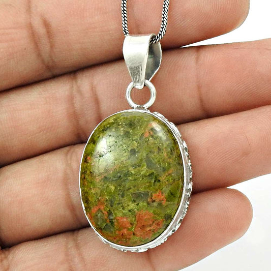 Natural Unakite Gemstone Pendant Tribal 925 Sterling Silver Jewelry For Women Z5