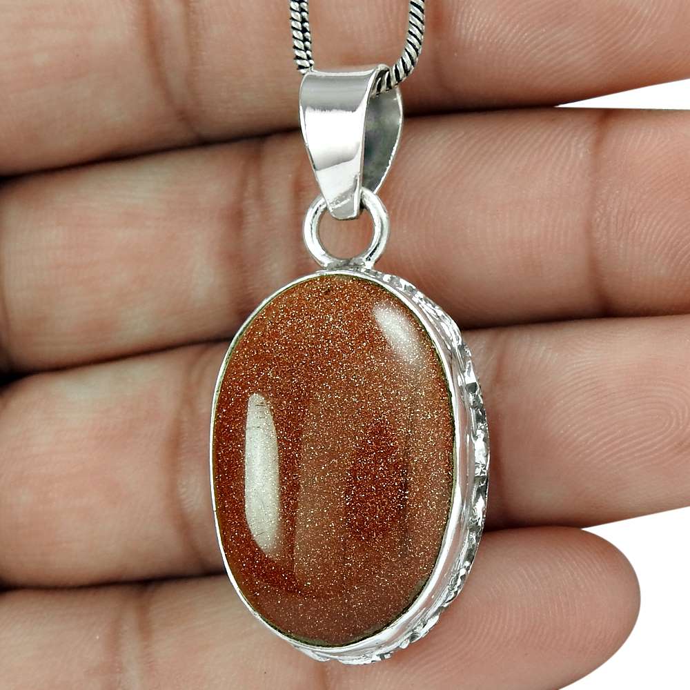 New Year Gift Sunstone Gemstone Jewellery 925 Sterling Silver Boho Pendant Z23