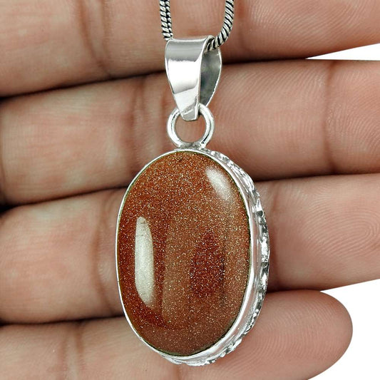 New Year Gift Sunstone Gemstone Jewellery 925 Sterling Silver Boho Pendant Z23