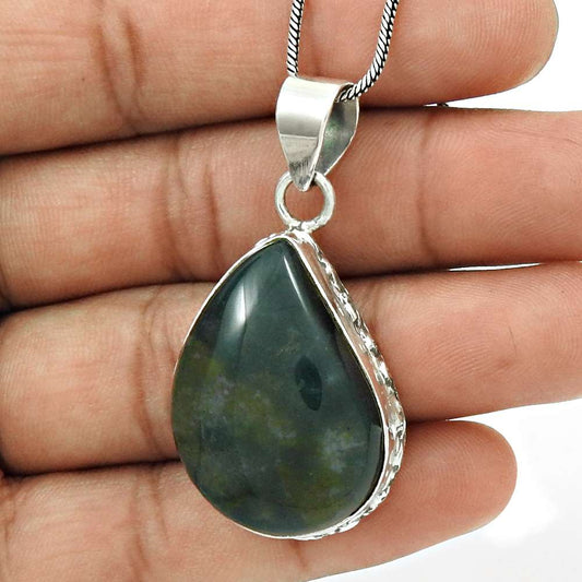 Gift For Women Pendant Ethnic 925 Sterling Silver Natural Moss Agate Gemstone D6