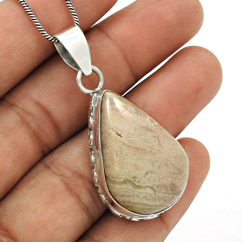 Natural Jasper Gemstone Jewelry 925 Sterling Silver Pendant Boho For Women G6