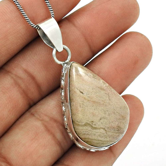 Natural Jasper Gemstone Jewelry 925 Sterling Silver Pendant Boho For Women G6
