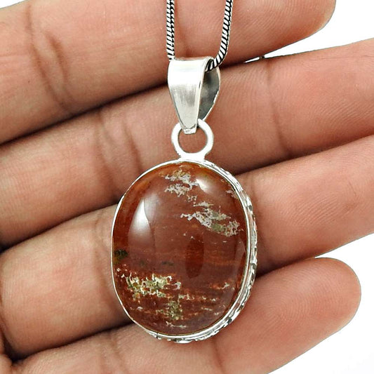 Natural Jasper Gemstone Pendant Bohemian 925 Sterling Silver Indian Jewelry H6