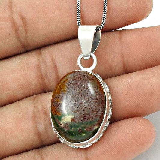 Wedding Gift For Her 925 Silver Natural Jasper Gemstone Pendant Stylish I6