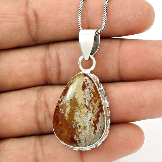 Birthday Gift For Her Natural Jasper Gemstone Pendant Ethnic 925 Silver J6
