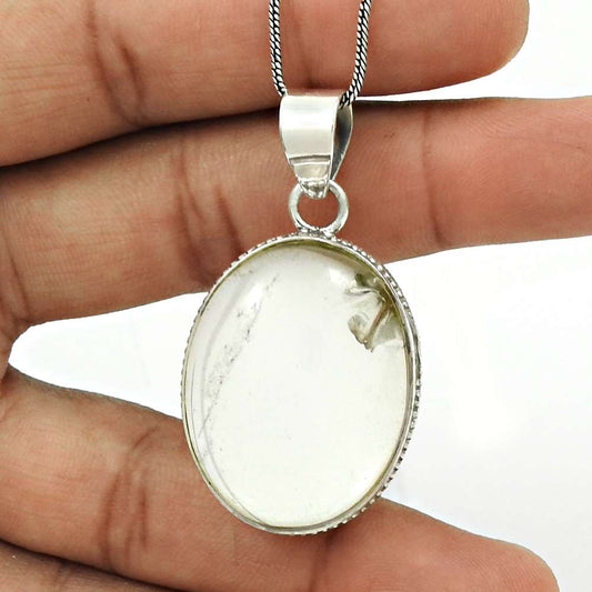 Natural Crystal Gemstone Pendant Vintage 925 Sterling Silver For Girls K6