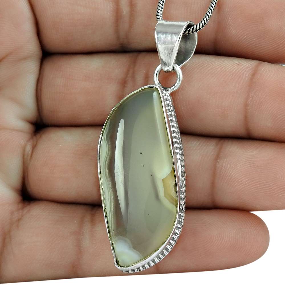 Wedding Gift For Her 925 Sterling Silver Natural Agate Gemstone Pendant Boho F33
