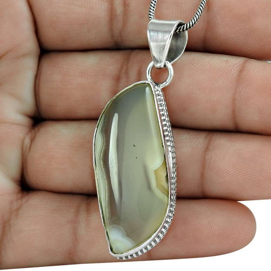 Wedding Gift For Her 925 Sterling Silver Natural Agate Gemstone Pendant Boho F33