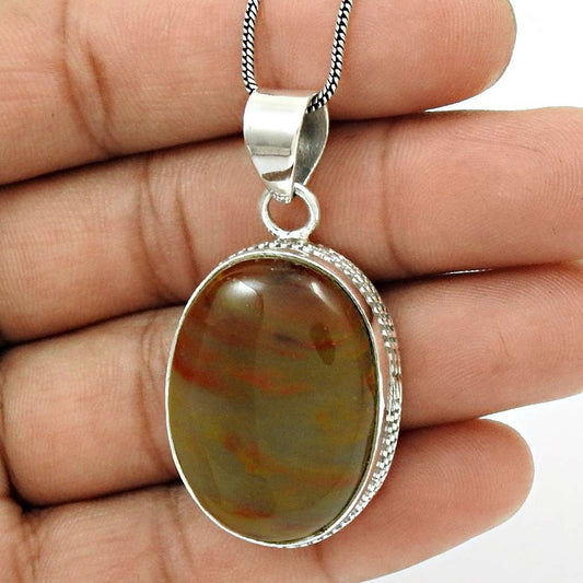 Wedding Gift For Her 925 Sterling Silver Natural Jasper Gemstone Pendant Boho M6
