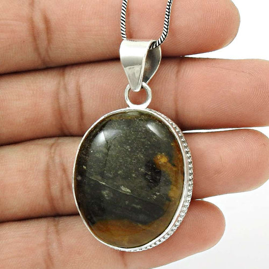 Natural Mexican Fire Agate Gemstone Pendant Bohemian 925 Silver For Women N6
