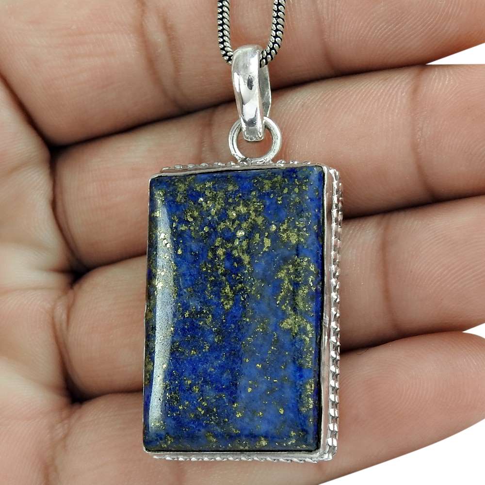 Natural Lapis Lazuli Gemstone Pendant 925 Sterling Silver Jewelry E9