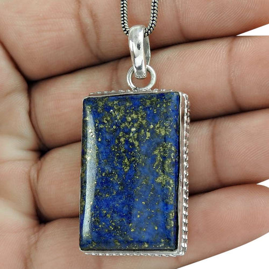 Natural Lapis Lazuli Gemstone Pendant 925 Sterling Silver Jewelry E9