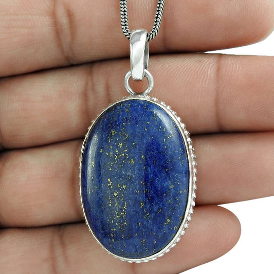 Halloween Gift Natural Lapis Lazuli Gemstone Pendant 925 Sterling Silver F9