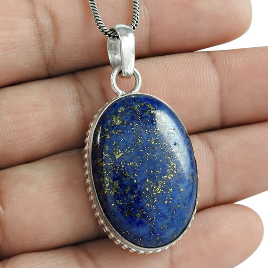 Halloween Gift Natural Lapis Lazuli Gemstone Pendant 925 Sterling Silver G9