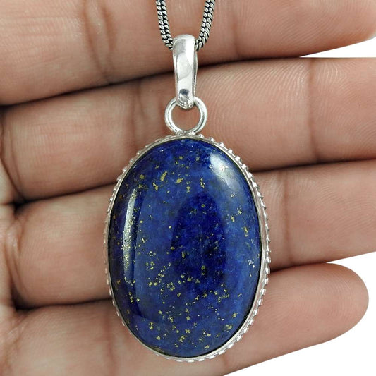 Birthday Gift For Her Natural Lapis Lazuli Gemstone Pendant Tribal 925 Silver S7